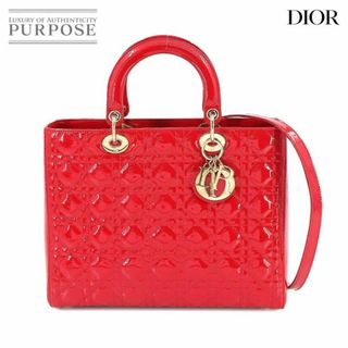 クリスチャンディオール(Christian Dior)の新品同様 クリスチャン ディオール Chiristian Dior レディディオール ラージ 2way ハンド ショルダー バッグ エナメル レッド VLP 90235676(ハンドバッグ)