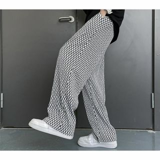 【新品 未使用】ワイドシルエット総柄ズボン ホワイト Lサイズ【003610L】(ワークパンツ/カーゴパンツ)