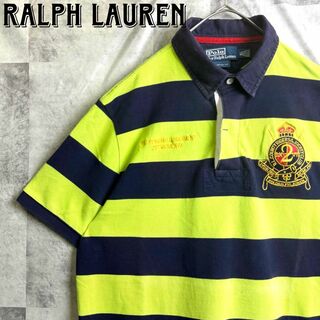 POLO RALPH LAUREN - 美品 ポロバイラルフローレン 鹿子ポロシャツ ボーダー エンブレム刺繍ロゴ XL