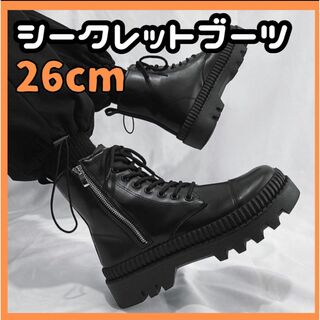 厚底ブーツ メンズ シークレットシューズ レザーブーツ 靴　ブラック　黒　厚底(ブーツ)