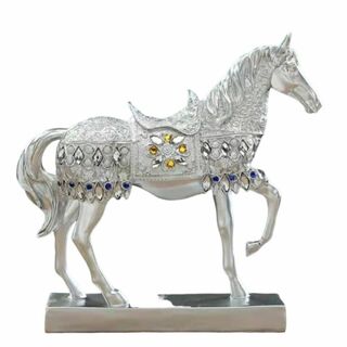 馬の置物 ヨーロピアンスタイル ホース オブジェ シルバーA レジン 工芸品 (置物)