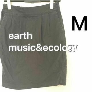 earth music & ecology - アース タイト ボックス スカート M 膝丈 ひざ丈 ブラック 黒 無地  台形