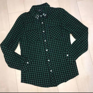 ♪美品♪ チェック シャツ ネルシャツ ブロックチェック ビジュー グリーン 緑(シャツ/ブラウス(長袖/七分))
