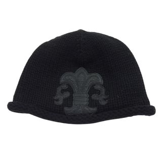 クロムハーツ(Chrome Hearts)のCHROME HEARTS クロムハーツ（原本無） ニットキャップ BEANIE CASH カシミヤ100％ BSフレアコンチョボタン レザーパッチ ビーニー ニットキャップ ブラック系【中古】(その他)