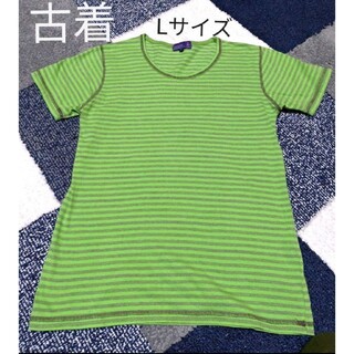 ヴィンテージ(VINTAGE)の古着　ボーダーＴシャツ　Ｌサイズ　ライトグリーン(Tシャツ/カットソー(半袖/袖なし))