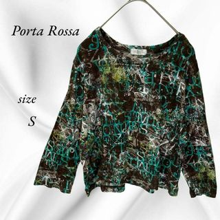 【porta rossa】長袖　ブラウス　Tシャツ　英字　日本製 S(シャツ/ブラウス(長袖/七分))