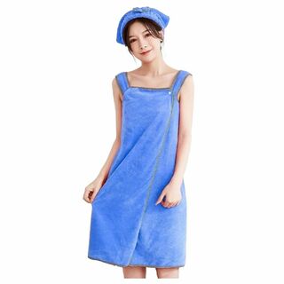 【色: ブルー】[レリカ] 着れる バスタオル 吸水 ラップ 巻き タオル リボ(その他)