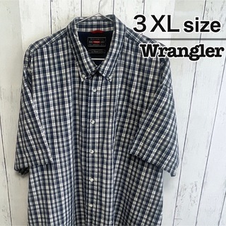ラングラー(Wrangler)のWrangler　半袖シャツ　3XL　チェック柄　ネイビー　コットン　USA古着(シャツ)