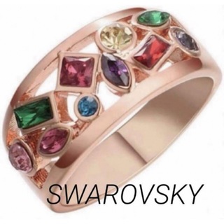 スワロフスキー(SWAROVSKI)の多彩水晶リング 透かし彫り 指輪 レディース クリスタル(リング(指輪))