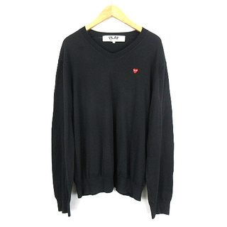 プレイコムデギャルソン ハート ワッペン刺繍コットン ニット セーター黒XL(ニット/セーター)