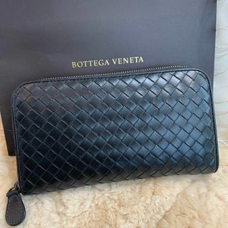 ボッテガヴェネタ(Bottega Veneta)のBOTTEGA VENETA イントレチャート ラウンドファスナー長財布 黒(長財布)