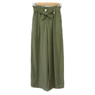 ザラ(ZARA)のザラ ZARA パンツ ワイド ハイウエスト ベルト XS 緑 カーキ(その他)