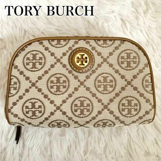 Tory Burch - 未使用級✨トリーバーチ ポーチ モノグラム ロゴ ジャガード 総柄 レザー