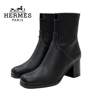 エルメス(Hermes)のエルメス HERMES フラトゥーズ ブーツ ショートブーツ 靴 シューズ レザー ブラック 未使用 ステッチ(ブーツ)