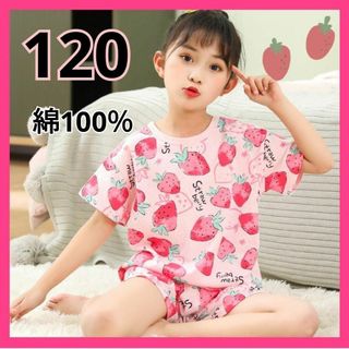 綿100%  パジャマ 半袖 女の子 120 キッズ いちご ストロベリー 綿(パジャマ)