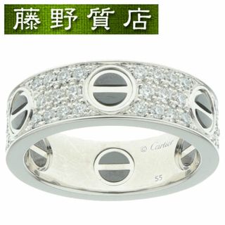 カルティエ(Cartier)の（美品）カルティエ CARTIER ラブ パヴェ ダイヤ リング LOVE K18 WG × ダイヤモンド × 黒セラミック ＃55 B4207600 指輪 8676(リング(指輪))