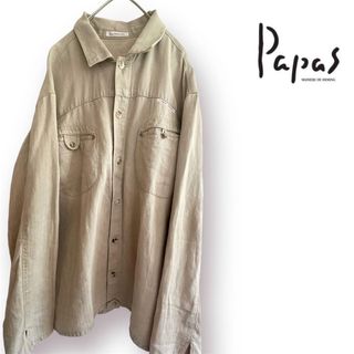 【美品】 papas パパス リネンシャツ 麻 ポケット付き ベージュ(シャツ)