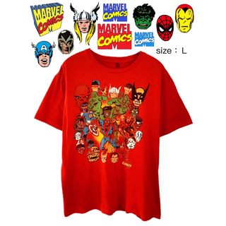 マーベル(MARVEL)のMARVEL COMICS　スパーヒーロー　Tシャツ　L　赤　USA古着(Tシャツ/カットソー(半袖/袖なし))