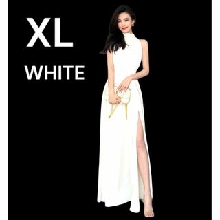 パーティードレス ロングドレス  結婚式 発表会   Aライン ホワイト XL
