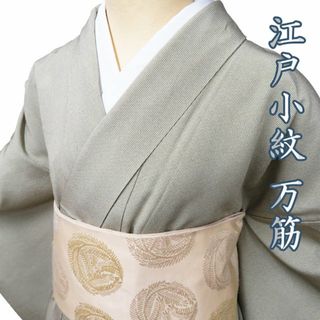 小紋 江戸小紋 着物 中古 正絹 袷 カジュアル 万筋 青丹色 身丈170cm 裄69cm L トール きもの北條 A1030-5(着物)