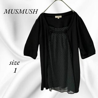 【Musmush】重ね着風カーディガン ドッキングシャツ　水玉　S(シャツ/ブラウス(半袖/袖なし))