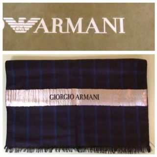 ジョルジオアルマーニ(Giorgio Armani)のマフラー　アルマーニ ストール ショール　ネイビー シルク 春夏物 最高級 (ストール/パシュミナ)