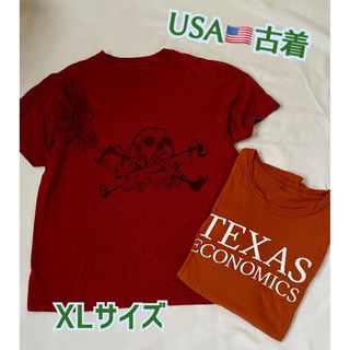 USA アメカジ古着Tシャツ　2枚　XL スカル　メンズ、レディース(Tシャツ/カットソー(半袖/袖なし))