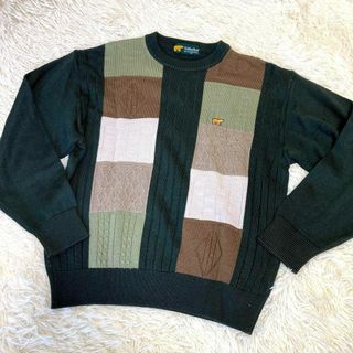 ゴールデンベア(Golden Bear)のゴールデンベア 幾何学ニット セーター ベア刺繍ロゴ 緑 マルチカラー Mサイズ(ニット/セーター)