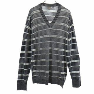 アルマーニエクスチェンジ(ARMANI EXCHANGE)の未使用 アルマーニエクスチェンジ ボーダー柄 長袖 Vネック ニット セーター XL グレー ARMANI EXCHANGE メンズ(ニット/セーター)