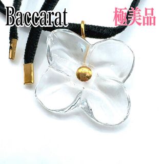 Baccarat - Baccarat バカラ ネックレス フラワー クリスタルガラス ブラック 金