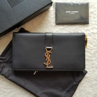 Saint Laurent - SAINT LAURENT サンローラン YSLライン ジップ 長財布 ブラック