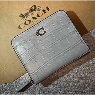 COACH - COACH  折り財布　ファスナー　クロコ　型押し　グレー　レザー　未使用品