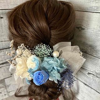 髪飾りブルーローズ薔薇ヘッドドレス結婚式♡成人式ドライフラワー袴ヘアパーツ披露宴(ヘッドドレス/ドレス)