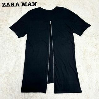 ZARA - ザラ マン ZARA MAN ロング センター ジップ  Tシャツ ブラック