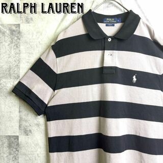 POLO RALPH LAUREN - 美品 ポロラルフローレン 鹿子ポロシャツ 半袖 太ボーダー 刺繍ロゴ 黒灰 L