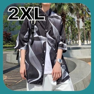 【即完売】半袖  シャツ 黒 2XL  ストリート ビッグシルエット 幾何学(シャツ)