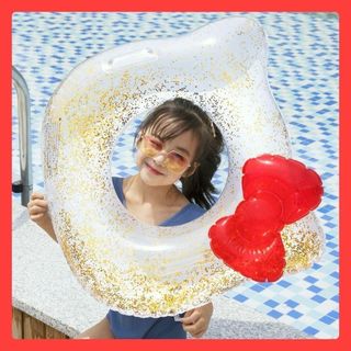 キラキラ浮き輪 夏 インスタ映え 赤リボン付き 子供用 フロート 海 プール