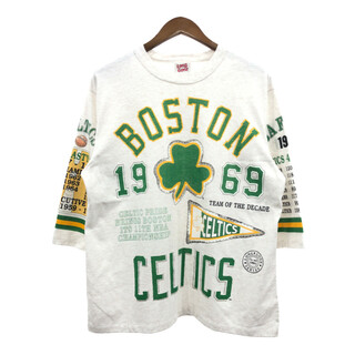 90年代 USA製 NBA ボストン・セルティックス 半袖Ｔシャツ プロチーム ライトグレー (メンズ L) 中古 古着 Q8559(Tシャツ/カットソー(半袖/袖なし))