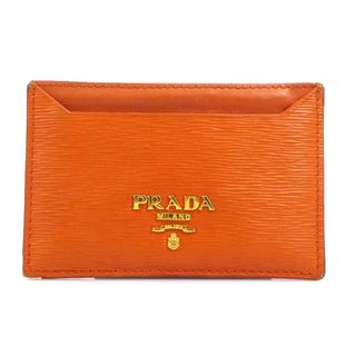 プラダ(PRADA)のプラダ PRADA カードケース レザー オレンジ ゴールド レディース 送料無料【中古】 e58728(パスケース/IDカードホルダー)