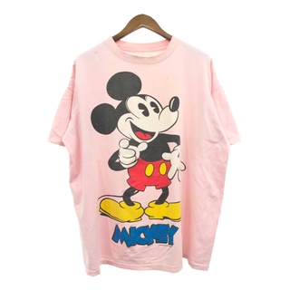 ディズニー(Disney)の90年代 Disney ディズニー ミッキーマウス 半袖Ｔシャツ シングルステッチ キャラクター ピンク (メンズ XL相当) 中古 古着 Q8558(Tシャツ/カットソー(半袖/袖なし))