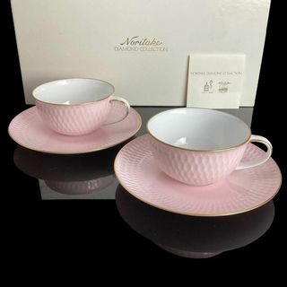 ノリタケ(Noritake)の希少★未使用★ノリタケ ダイヤモンドコレクション カップ&ソーサー 2客 ピンク(グラス/カップ)