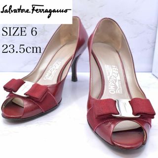 サルヴァトーレフェラガモ(Salvatore Ferragamo)のサルヴァトーレフェラガモ ヴァラリボン オープントゥパンプス(ハイヒール/パンプス)