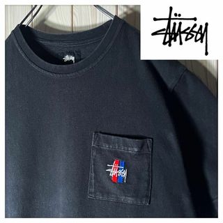 ステューシー(STUSSY)の【グッドフェード M】ステューシー 刺繍 2バー ストックロゴ Tシャツ 黒(Tシャツ/カットソー(半袖/袖なし))