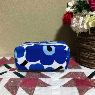 marimekko - マリメッコ    生地　ハンドメイド　ミニウニッコ　ブルー　BOXポーチ