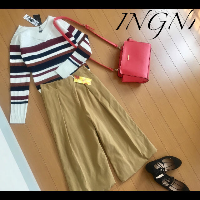 INGNI(イング)の新品INGNI 2点セット♡ボーダートップス＋ワイドパンツ レディースのレディース その他(セット/コーデ)の商品写真