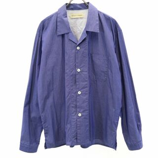 イエスタデイズトゥモロウ 日本製 ストライプ柄 長袖 オープンカラーシャツ L ブルー YSTRDY'S TMRRW メンズ(シャツ)
