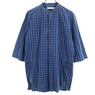 ノンネイティブ 日本製 5分袖 バンドカラー チェックシャツ 1 ネイビー系 nonnative メンズ