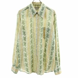 パーマネントプレス 70s ヴィンテージ 総柄 長袖 シャツ XL グリーン系 PERMANENT PRESS メンズ(シャツ)