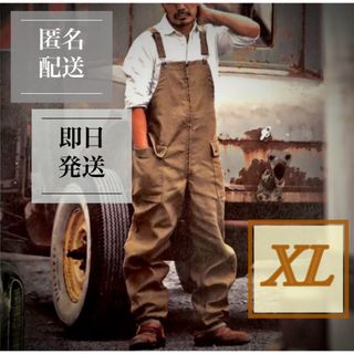 アメカジ メンズ オーバーオール ブラウン XL ワークウェア 作業服 つなぎ(サロペット/オーバーオール)