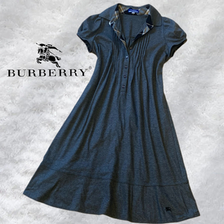 バーバリーブルーレーベル(BURBERRY BLUE LABEL)のBurberry グレー×チェック 裾フリルワンピース(ひざ丈ワンピース)